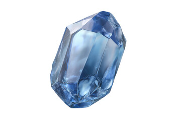 Blue crystal with sharp facets and internal light reflections on black mineral rock, Isolated On White Background, Png Transparent