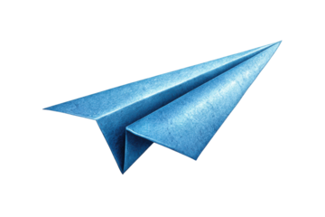 Blue paper airplane folded from textured paper against black background craft, Isolated On White Background, Png Transparent
