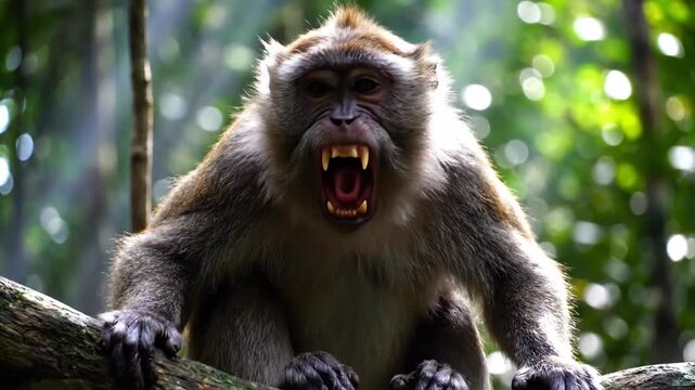 Fanged monkey on branch