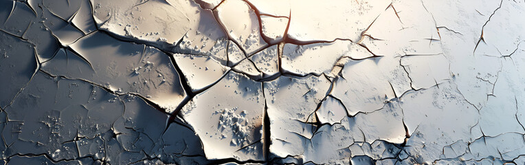 Cracked and weathered surface with deep fissures and rugged texture