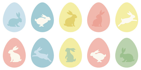 Set of Easter eggs with rabbit icon vector illustration on transparent background