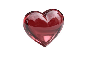 Red glass heart object with reflections on black background symbol, Isolated On White Background, Png Transparent