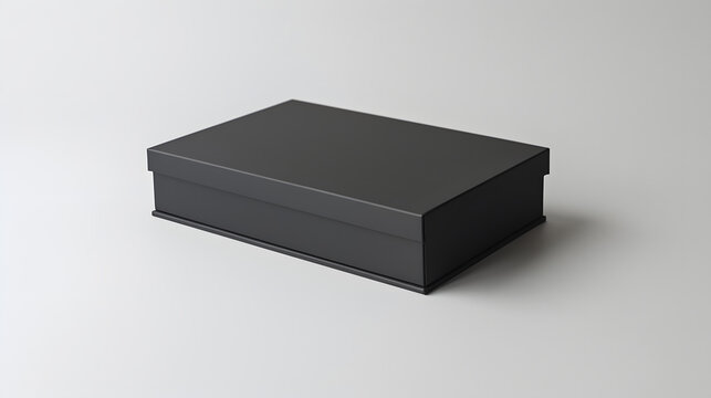 Sleek black rectangular box with smooth matte finish on plain background