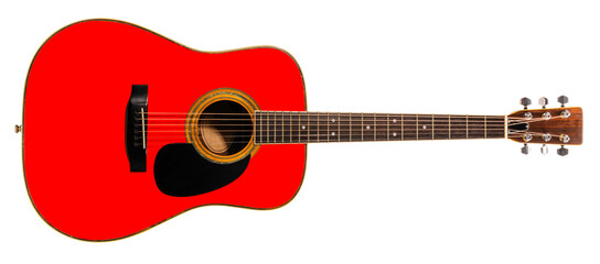 Red Acoustic guitar isolated on white background, Classic acoustic guitar on white background with work path PNG File.