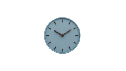 Modern blue analog wall clock with minimalist design on transparent background