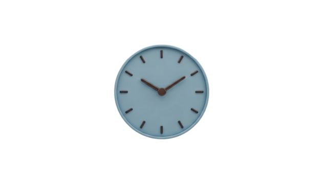 Modern blue analog wall clock with minimalist design on transparent background - Powered by Adobe