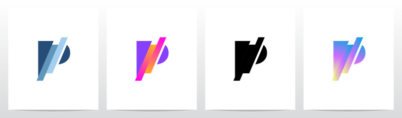 Stripes Diagonal Cut Letter in Half Initial Logo Design P