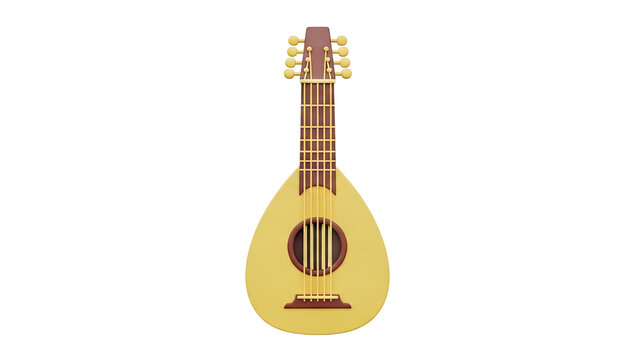 Cartoon mandolin instrument isolated on white on transparent background
