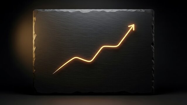 A glowing upward trend line graph on a dark textured slate background, symbolizing progress - Powered by Adobe