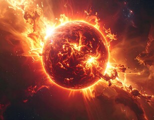 Fiery celestial body in a vast nebula, burning bright in the cosmos