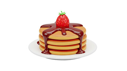 Stack of Pancakes with Strawberry and Chocolate Syrup on transparent background