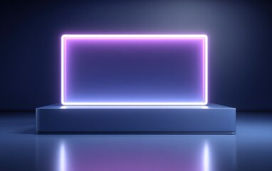 Abstract glowing rectangle display on a pedestal modern technology concept