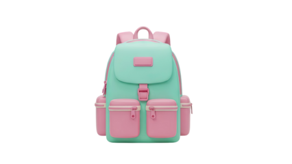 Cute Teal and Pink Backpack on transparent background