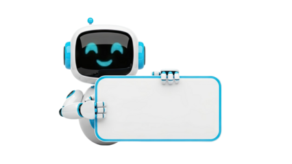 Friendly Robot Holding a Blank Sign on transparent background