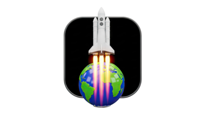 Space Shuttle Launching from Earth Icon transparent background