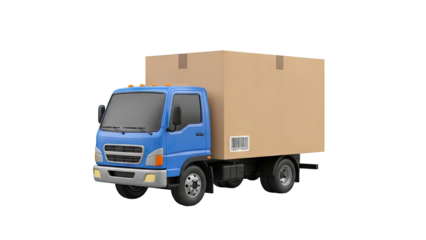 Blue Delivery Truck with Cardboard Box