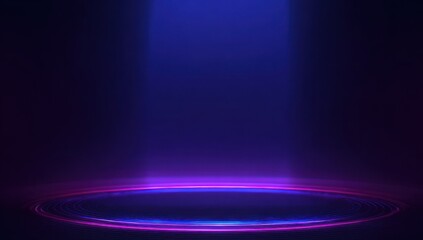 Abstract glowing stage with light beam and circle dark background