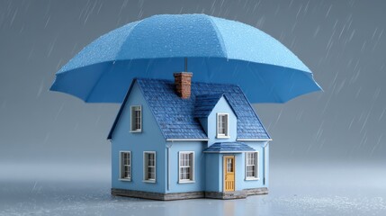 House protected by umbrella in rain