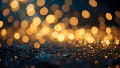 Golden Glitter Blur Abstract Background with Bokeh Lights Sparkling for Festive Christmas Celebration Texture