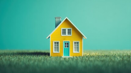 Small yellow house in a field