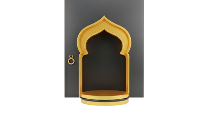 Golden Islamic Arch with Podium on transparent background