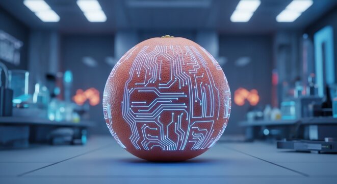 Orange circuit board, innovative food technology concept in laboratory - Powered by Adobe