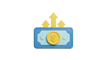 Money Growth Icon with Dollar Coin and Upward Arrows on transparent background