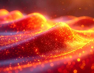 Flowing, fiery abstract waves, lit with radiant particle effects