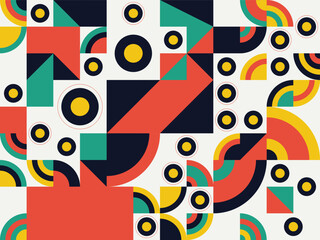 Abstract Geometric Shapes in Modern Memphis Style with Bright Colors and Bold Patterns on White Background for Graphic Design