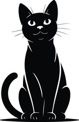 Obraz premium Minimalist black cat looking up with raised ears silhouette vector icon