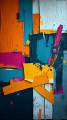 bold abstract layered paint textures with geometric color blocks and expressive modern composition