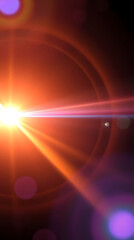 cinematic warm lens flare burst with radiant beams crossing soft abstract background