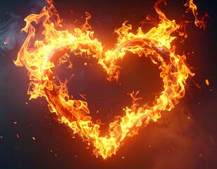 Fiery heart, flames forming a passionate symbol against dark background