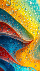 layered colorful abstract surface with water droplets creating vibrant fluid texture depth