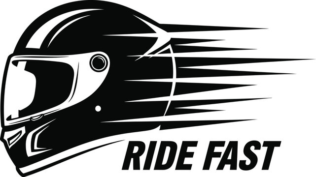 Motorcycle racing helmet vector illustration with Ride Fast text for biker and speed themes on a transparent background.