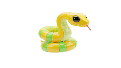 Fototapeta premium Cute cartoon snake with yellow and green stripes on transparent background