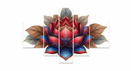 Vibrant abstract lotus flower art multi panel wall decor