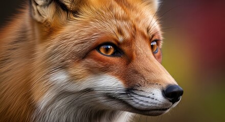 Portrait of a Red Fox with striking amber eyes in vibrant nature setting
