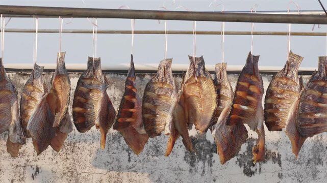 In Guangdong province, local specialties like cured meat and salted fish are hung on racks to air-dry