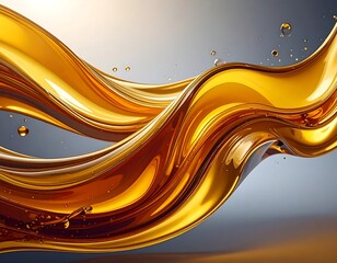 Flowing, glossy, golden liquid against a muted background