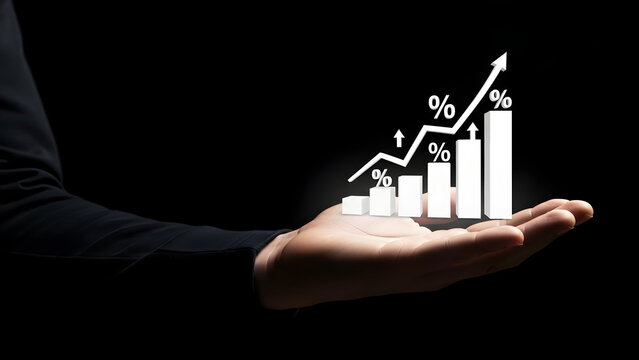 Business growth concept with increasing graph and hand - Powered by Adobe