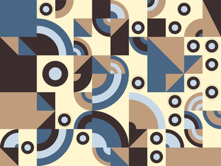 Geometric pattern in abstract modern style with blue and brown colors on beige background for textile design