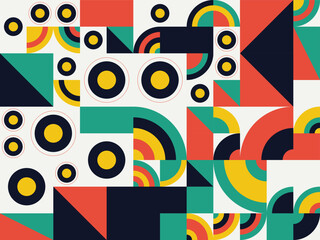 Geometric Shapes Pattern in Modern Memphis Style with Bright Colors and Bold Textures for Graphic Design