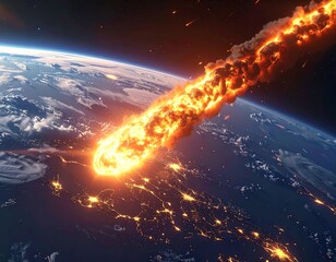 Fiery meteor streaks across Earth's atmosphere, threatening the planet