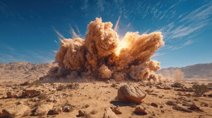 Explosion in desert landscape