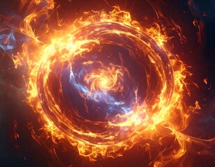 Fiery orb, radiating intense heat and light within a cosmic scene