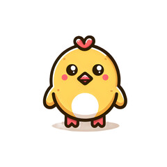 Obraz premium 동그랗고 사랑스러운 노란색 아기 병아리 캐릭터 일러스트