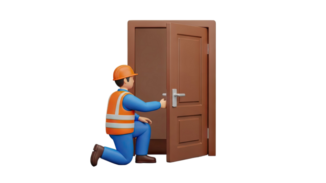 Construction Worker Opening a Door - Powered by Adobe