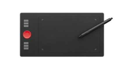 Digital Drawing Tablet and Pen on transparent background