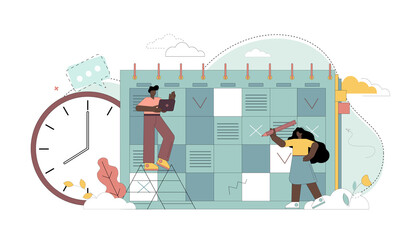 Planning concept. People, office workers, entrepreneurs fill out the calendar schedule